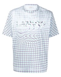 hellblaues T-Shirt mit einem Rundhalsausschnitt mit Karomuster von Lanvin