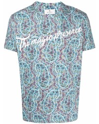 hellblaues T-Shirt mit einem Rundhalsausschnitt mit Paisley-Muster von Etro