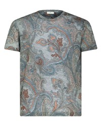 hellblaues T-Shirt mit einem Rundhalsausschnitt mit Paisley-Muster von Etro