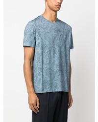 hellblaues T-Shirt mit einem Rundhalsausschnitt mit Paisley-Muster von Etro