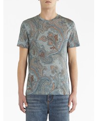 hellblaues T-Shirt mit einem Rundhalsausschnitt mit Paisley-Muster von Etro