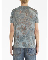 hellblaues T-Shirt mit einem Rundhalsausschnitt mit Paisley-Muster von Etro