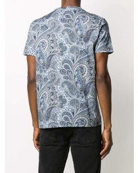 hellblaues T-Shirt mit einem Rundhalsausschnitt mit Paisley-Muster von Etro