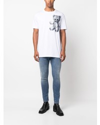 hellblaues T-Shirt mit einem Rundhalsausschnitt mit Paisley-Muster von Philipp Plein