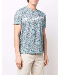 hellblaues T-Shirt mit einem Rundhalsausschnitt mit Paisley-Muster von Etro