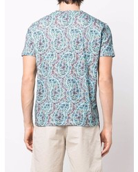 hellblaues T-Shirt mit einem Rundhalsausschnitt mit Paisley-Muster von Etro