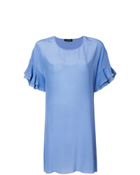 hellblaues T-Shirt mit einem Rundhalsausschnitt mit Rüschen von Twin-Set