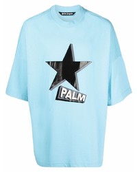 hellblaues T-Shirt mit einem Rundhalsausschnitt mit Sternenmuster von Palm Angels