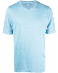 hellblaues T-Shirt mit einem Rundhalsausschnitt von 120% Lino