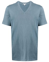 hellblaues T-Shirt mit einem V-Ausschnitt von James Perse