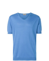 hellblaues T-Shirt mit einem V-Ausschnitt von John Smedley