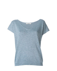 hellblaues T-Shirt mit einem V-Ausschnitt von La Fileria For D'aniello