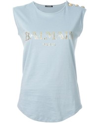 hellblaues T-shirt von Balmain