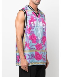 hellblaues Trägershirt mit Blumenmuster von Versace