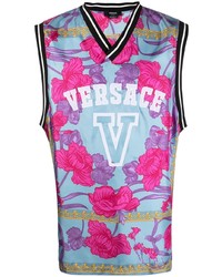hellblaues Trägershirt mit Blumenmuster von Versace
