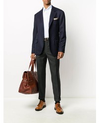 hellblaues vertikal gestreiftes Businesshemd von Brunello Cucinelli