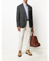 hellblaues vertikal gestreiftes Businesshemd von Brunello Cucinelli