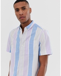 hellblaues vertikal gestreiftes Kurzarmhemd von Burton Menswear