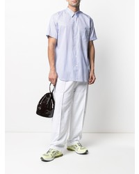 hellblaues vertikal gestreiftes Kurzarmhemd von Comme Des Garcons SHIRT