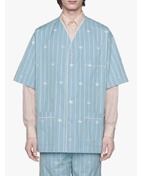 hellblaues vertikal gestreiftes Kurzarmhemd von Gucci