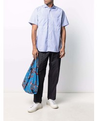 hellblaues vertikal gestreiftes Kurzarmhemd von Junya Watanabe MAN