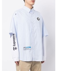 hellblaues vertikal gestreiftes Langarmhemd von AAPE BY A BATHING APE