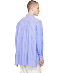 hellblaues vertikal gestreiftes Langarmhemd von Tanaka