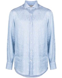 hellblaues vertikal gestreiftes Langarmhemd von Brunello Cucinelli