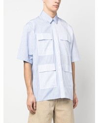 hellblaues vertikal gestreiftes Langarmhemd von MAISON KITSUNÉ