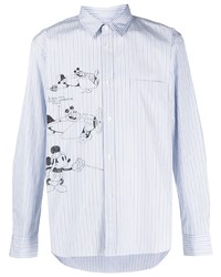 hellblaues vertikal gestreiftes Langarmhemd von Comme des Garcons Homme Deux