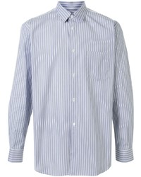 hellblaues vertikal gestreiftes Langarmhemd von Comme Des Garcons SHIRT