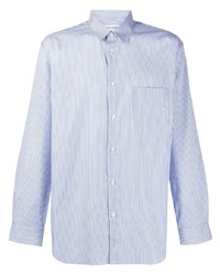 hellblaues vertikal gestreiftes Langarmhemd von Comme Des Garcons SHIRT