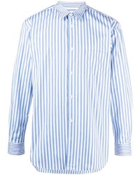 hellblaues vertikal gestreiftes Langarmhemd von Comme Des Garcons SHIRT