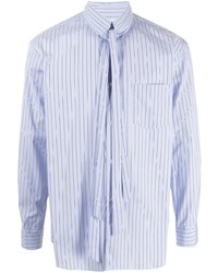 hellblaues vertikal gestreiftes Langarmhemd von Comme Des Garcons SHIRT