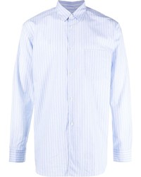 hellblaues vertikal gestreiftes Langarmhemd von Comme Des Garcons SHIRT