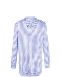 hellblaues vertikal gestreiftes Langarmhemd von Comme Des Garcons SHIRT