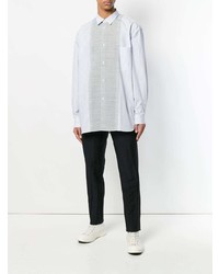 hellblaues vertikal gestreiftes Langarmhemd von Comme Des Garcons Homme Plus