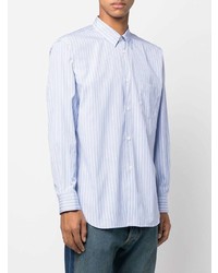 hellblaues vertikal gestreiftes Langarmhemd von Comme Des Garcons SHIRT