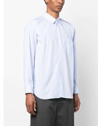 hellblaues vertikal gestreiftes Langarmhemd von Comme Des Garcons SHIRT