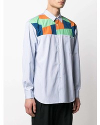 hellblaues vertikal gestreiftes Langarmhemd von Comme Des Garcons SHIRT