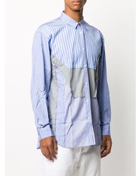 hellblaues vertikal gestreiftes Langarmhemd von Comme Des Garcons SHIRT