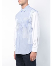 hellblaues vertikal gestreiftes Langarmhemd von Comme Des Garcons SHIRT