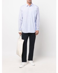 hellblaues vertikal gestreiftes Langarmhemd von Comme Des Garcons SHIRT