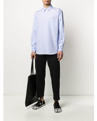 hellblaues vertikal gestreiftes Langarmhemd von Comme Des Garcons SHIRT