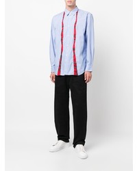 hellblaues vertikal gestreiftes Langarmhemd von Comme Des Garcons SHIRT