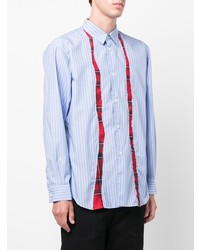 hellblaues vertikal gestreiftes Langarmhemd von Comme Des Garcons SHIRT