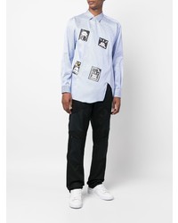 hellblaues vertikal gestreiftes Langarmhemd von Comme Des Garcons SHIRT