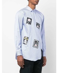 hellblaues vertikal gestreiftes Langarmhemd von Comme Des Garcons SHIRT