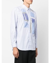 hellblaues vertikal gestreiftes Langarmhemd von Comme Des Garcons SHIRT