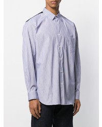 hellblaues vertikal gestreiftes Langarmhemd von Comme Des Garcons SHIRT